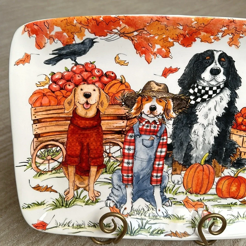 Certified International Sherri Buck Baldwin Autum Fall Dog Serving Platter Plate